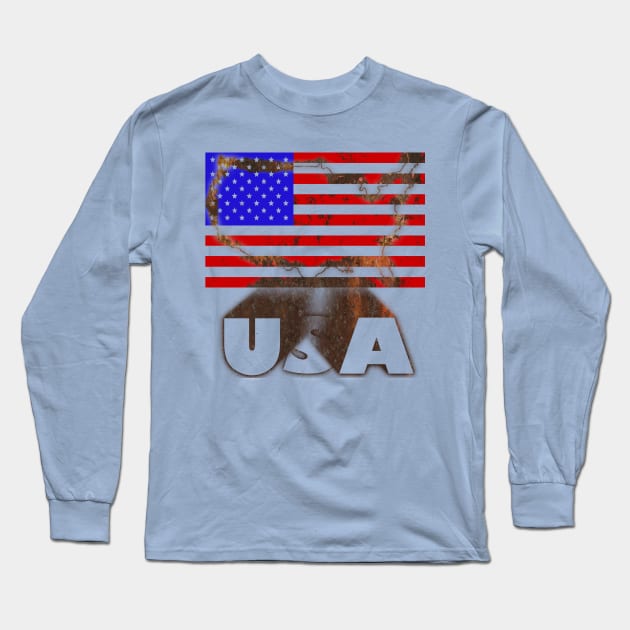 USA 3D Rustic Map Flag Long Sleeve T-Shirt by KZK101